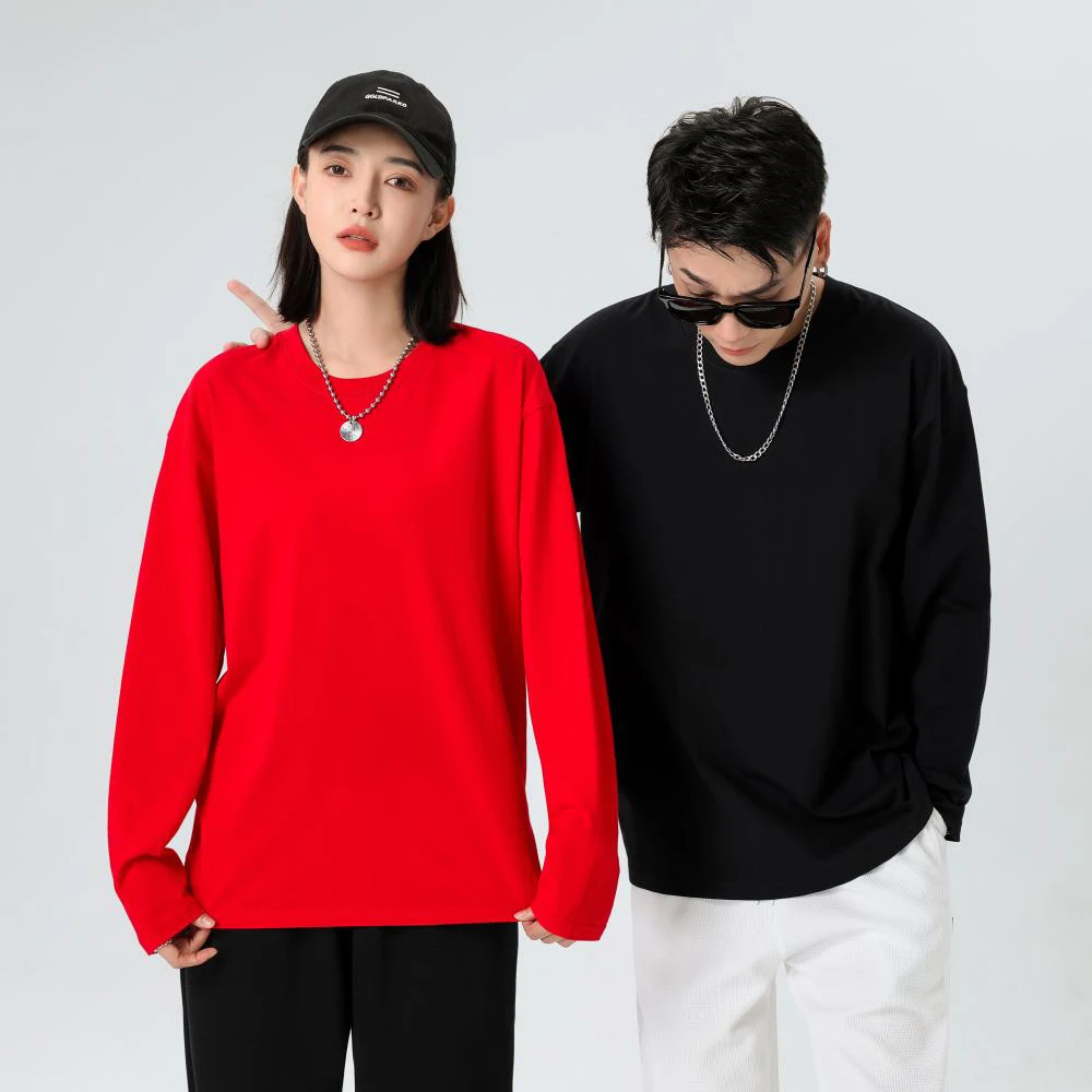 Unisex Colored Pure Cotton Long Sleeve Round Neck T-Shirt Soft Loose Drop Shoulder Suitable for Home and Leisure Simple Versatil
Unisex Colored Pure Cotton Long Sleeve Round Neck T-Shirt Soft Loose Drop Shoulder Suitable for Home and Leisure Simple Versatil