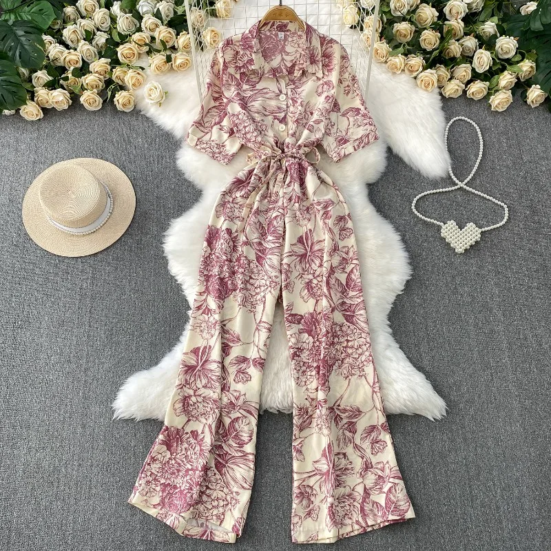Vintage French Light Mature Style Jumpsuit Single-breasted Bodysuit Drawstring Slim Waist Flower Print Wide Leg Pant Romper
Vintage French Light Mature Style Jumpsuit Single-breasted Bodysuit Drawstring Slim Waist Flower Print Wide Leg Pant Romper