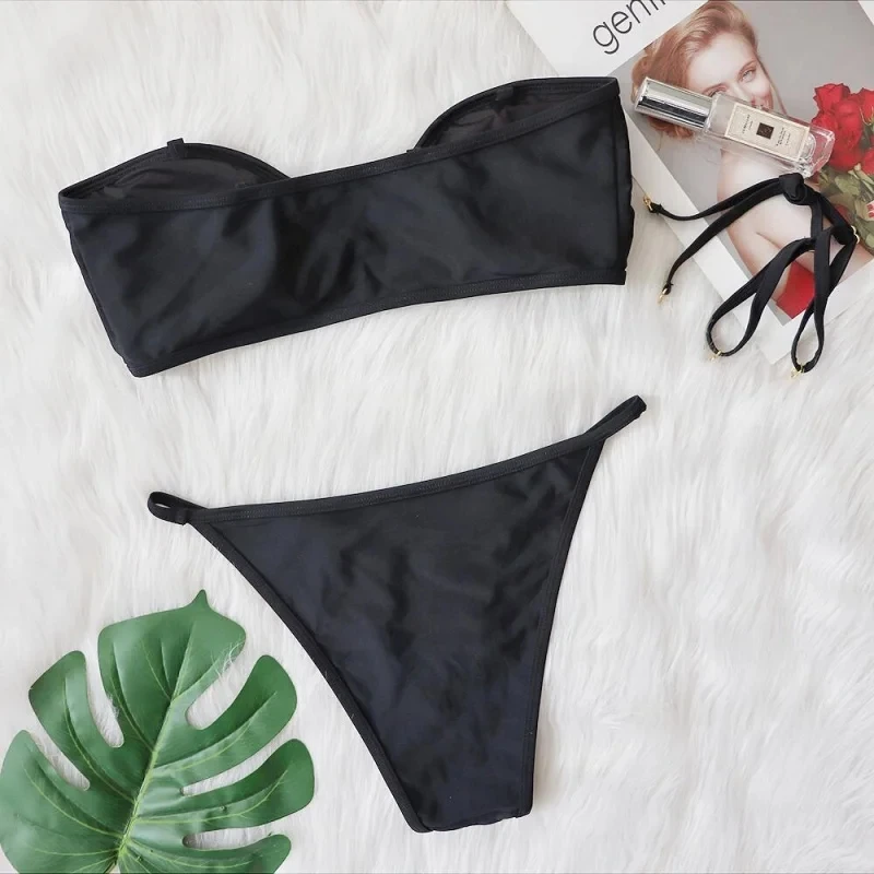 Bikini Metal Accessories Hollow-out Swimsuit Pure Color Tube-Top Women's Swimsuit
Bikini Metal Accessories Hollow-out Swimsuit Pure Color Tube-Top Women's Swimsuit