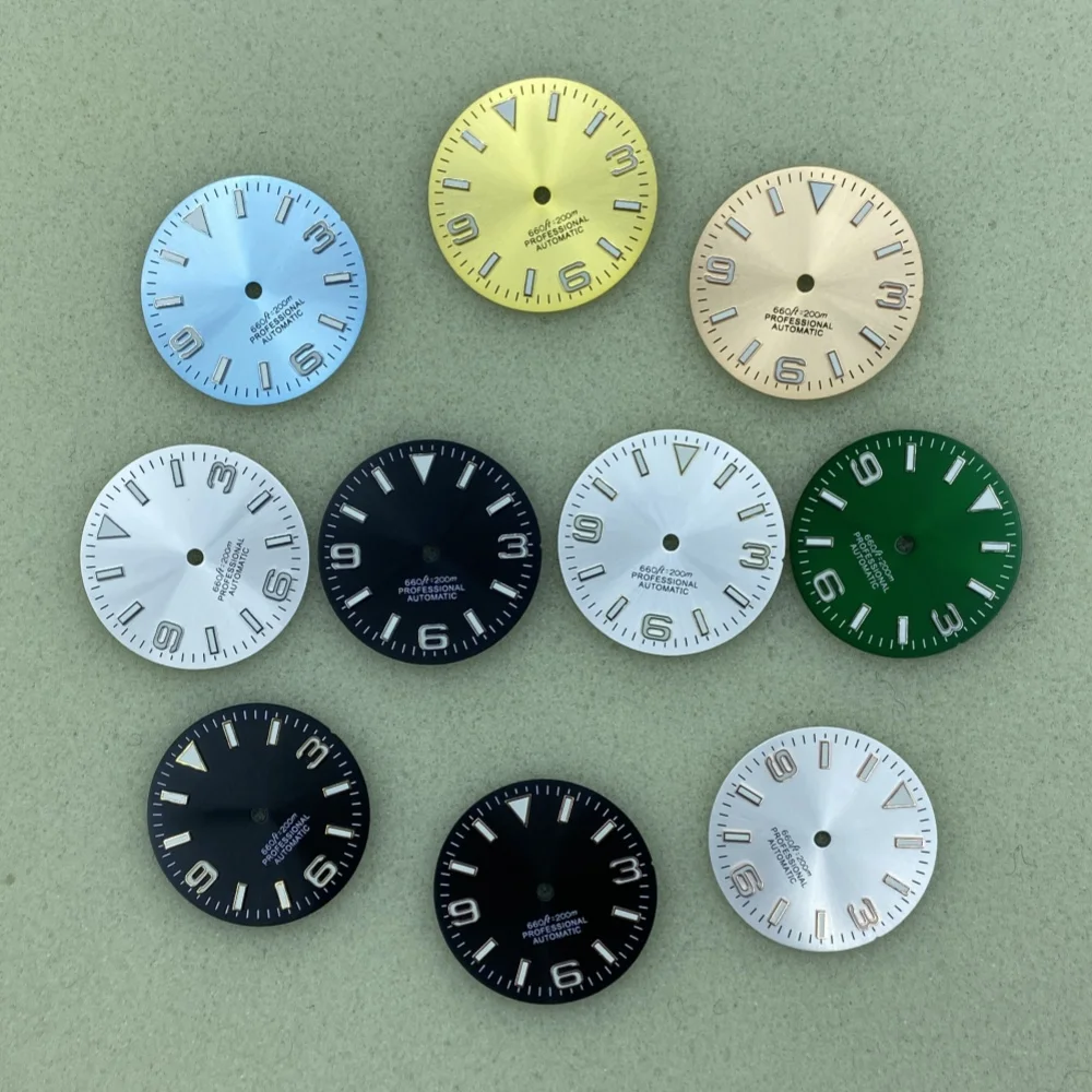28.5mm S logo Watch accessory Dial Sun Print 369 nail green luminous literal fit NH35/NH36 movement
28.5mm S logo Watch accessory Dial Sun Print 369 nail green luminous literal fit NH35/NH36 movement