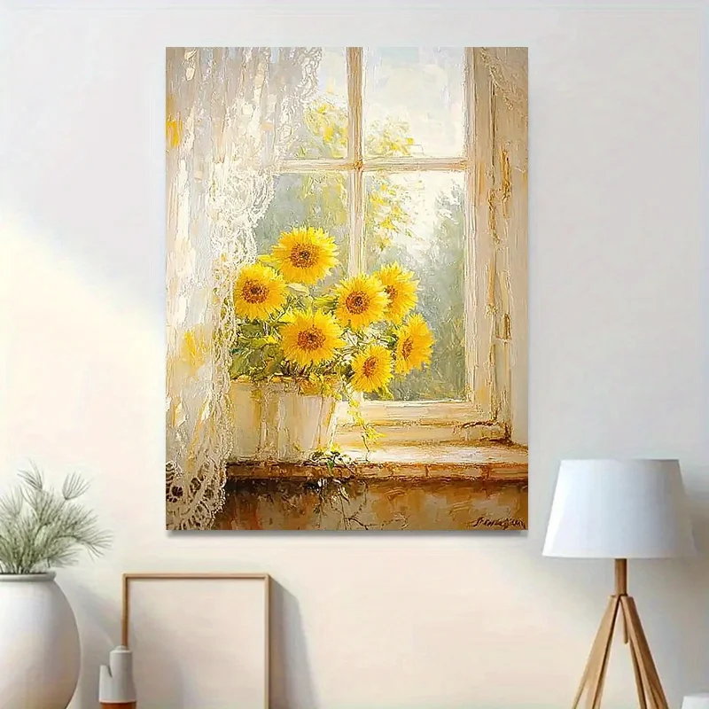 Elegant Sunflower Canvas Painting in Wooden Frame - Art Deco Style for Living Room & Bedroom Home Decor 
Elegant Sunflower Canvas Painting in Wooden Frame - Art Deco Style for Living Room & Bedroom Home Decor