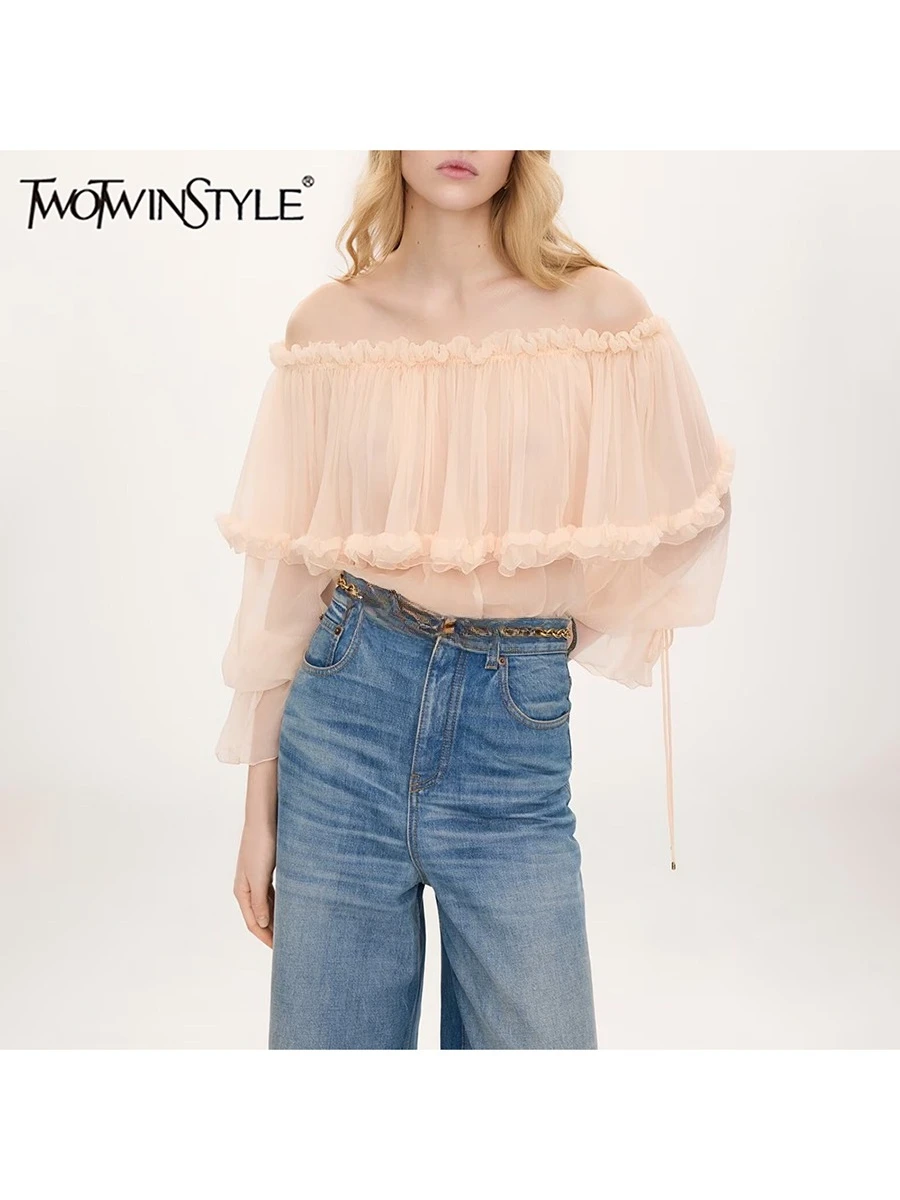 TWOTWINSTYLE Colorblock Spliced Ruffle Loose Blouse for Women Slash Neck Tiered Sleeve Patchwork FoldsTop Female Elegant Style
TWOTWINSTYLE Colorblock Spliced Ruffle Loose Blouse for Women Slash Neck Tiered Sleeve Patchwork FoldsTop Female Elegant Style
