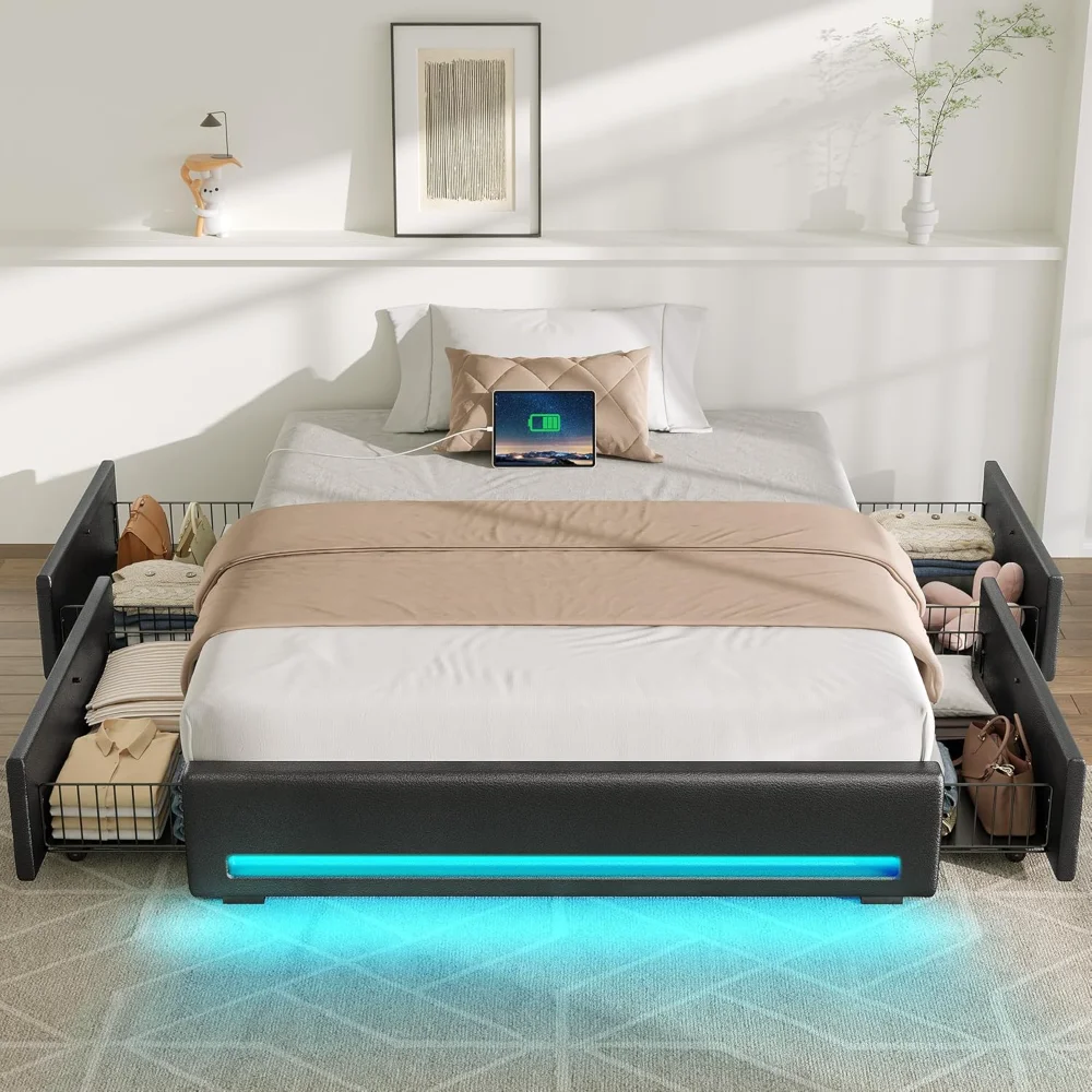 Rolanstar Bed Frame Charging Station, Upholstered Platform Bed with LED Light, Heavy Metal Slats Support, No Box Spring Needed
Rolanstar Bed Frame Charging Station, Upholstered Platform Bed with LED Light, Heavy Metal Slats Support, No Box Spring Needed