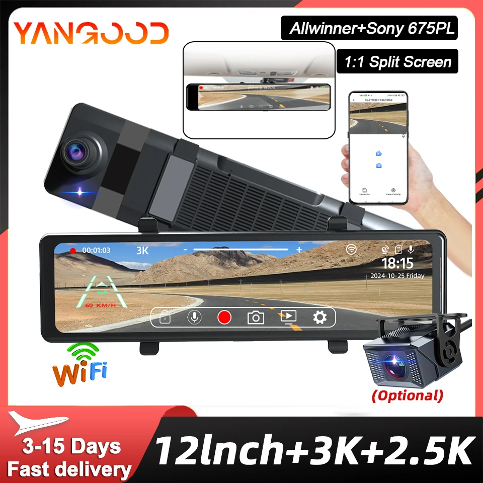 Yangood Dashcam Auto Support With GPS/WIFI Car DVR Room Rear Mirror Front 3K and 2.5K RearView Camera 24H Parking Car Black Box
Yangood Dashcam Auto Support With GPS/WIFI Car DVR Room Rear Mirror Front 3K and 2.5K RearView Camera 24H Parking Car Black Box