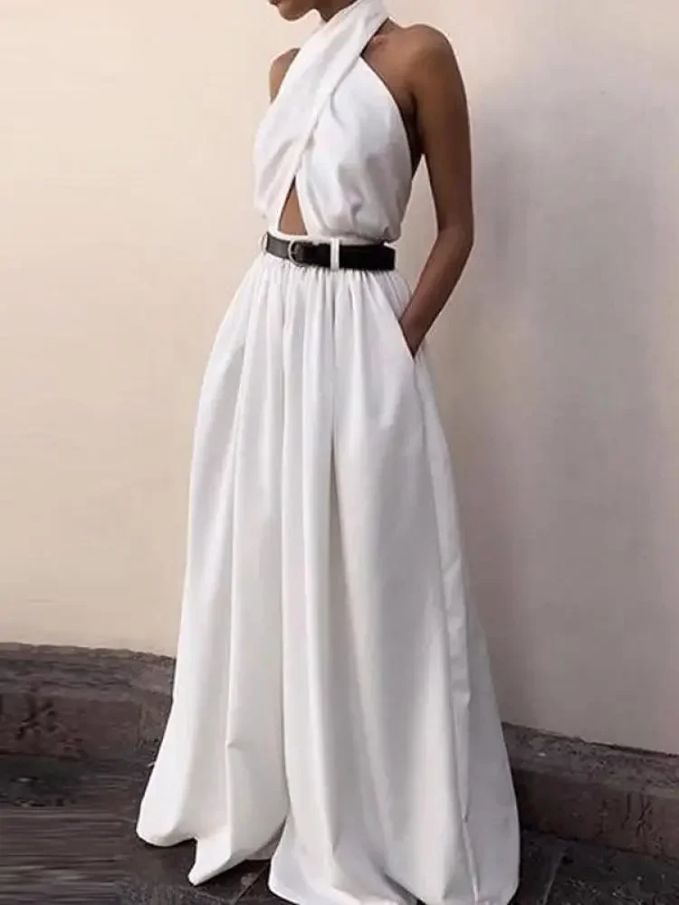 Women Summer Solid Color Pleated Outfits 2024 New Female Fashion Sexy Backless Halter-Neck Jumpsuits Streetwear Without Belt
Women Summer Solid Color Pleated Outfits 2024 New Female Fashion Sexy Backless Halter-Neck Jumpsuits Streetwear Without Belt