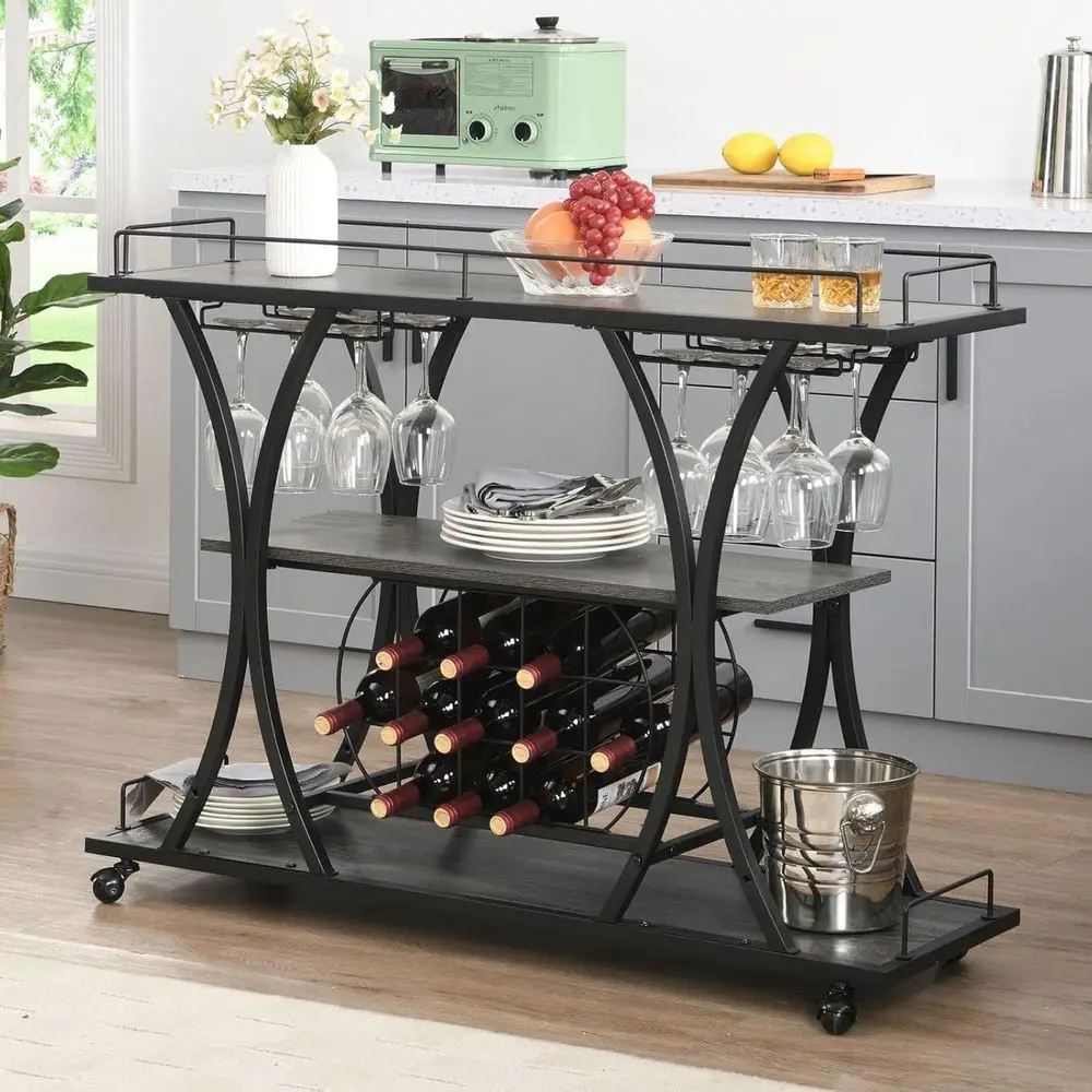 Industrial Bar Cart armhouse Mobile Metal Wooden Home Mini Bar Cart Small Rustic Rolling Serving Bar Carts with Wine Rack & 3 Ti
Industrial Bar Cart armhouse Mobile Metal Wooden Home Mini Bar Cart Small Rustic Rolling Serving Bar Carts with Wine Rack & 3 Ti