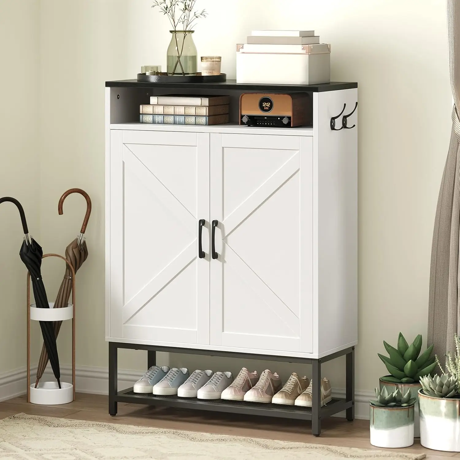 Shoe Storage Cabinet, Farmhouse Shoe Cabinet for Entryway, 6-Tier Shoe Organizer with Doors and Shelves, Narrow Hidden
Shoe Storage Cabinet, Farmhouse Shoe Cabinet for Entryway, 6-Tier Shoe Organizer with Doors and Shelves, Narrow Hidden