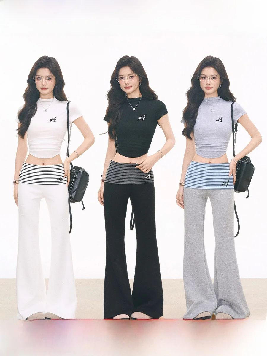 WESTAYONE New 413 Waist-Cinching Short-Sleeve T-Shirt And High-Rise Flared Pants Striped Fashion Set for Women Breathable rou...
WESTAYONE New 413 Waist-Cinching Short-Sleeve T-Shirt And High-Rise Flared Pants Striped Fashion Set for Women Breathable rou...