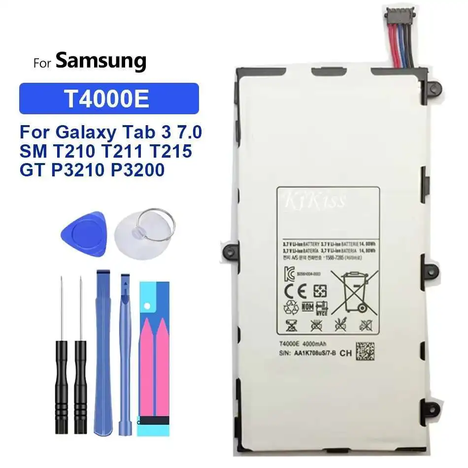 Tablet Battery T4000E 4000Mah For Samsung Galaxy Tab 3 7.0 SM T210 T211 T215 GT P3210 P3200 SM-T210 SM-T211 T217 T2105
Tablet Battery T4000E 4000Mah For Samsung Galaxy Tab 3 7.0 SM T210 T211 T215 GT P3210 P3200 SM-T210 SM-T211 T217 T2105