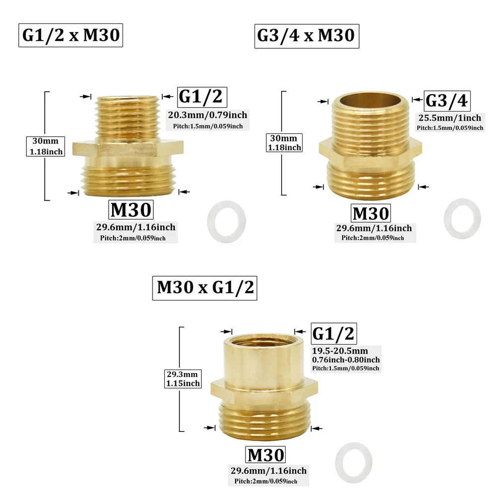 Brass G1/2 G3/4 Male Female To M30 Thread Connector Reducing Copper Fittings For Cleaning Machine Kitchen Bathroom
Brass G1/2 G3/4 Male Female To M30 Thread Connector Reducing Copper Fittings For Cleaning Machine Kitchen Bathroom