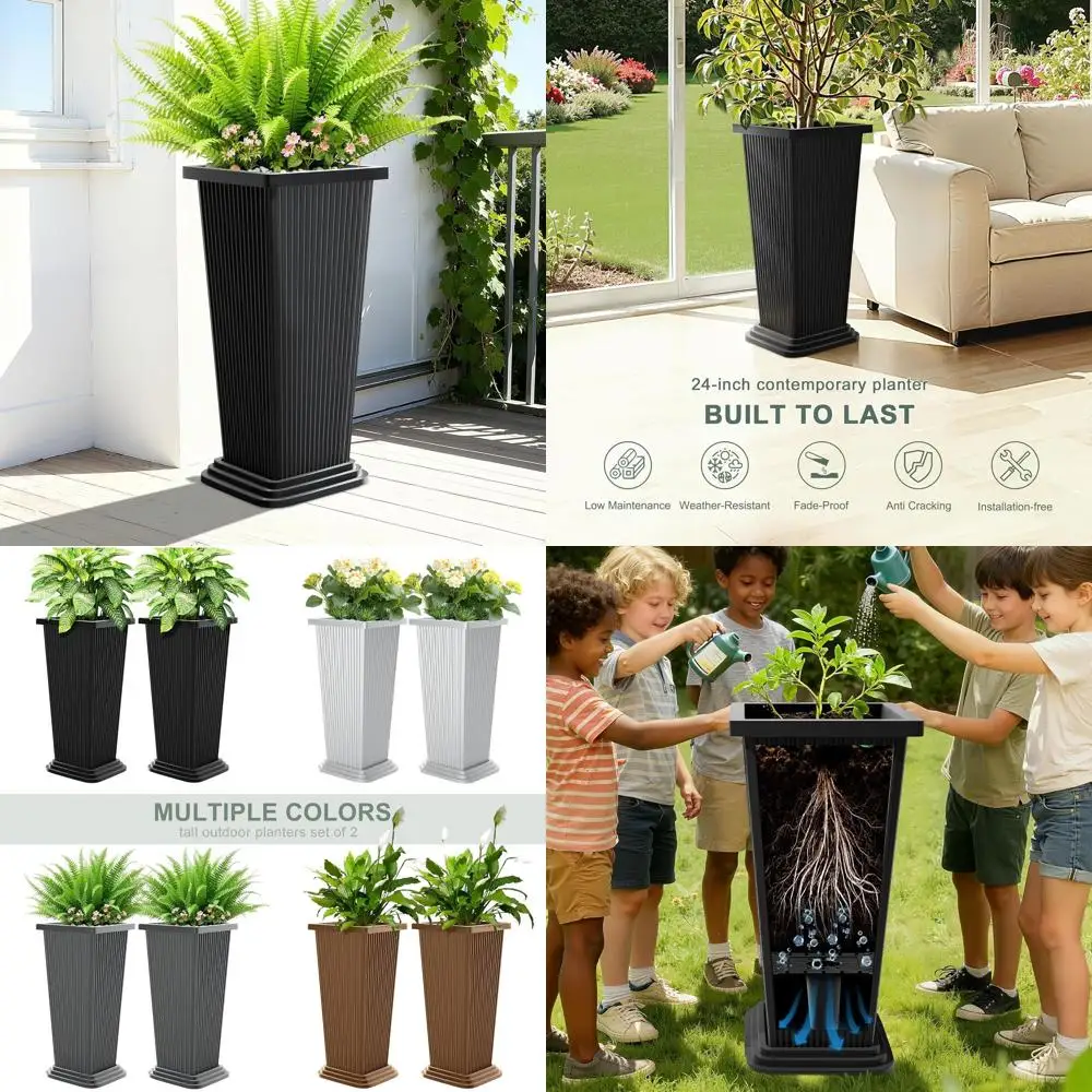 Set of 2 Large Modern Tapered Planters with Tray, Outdoor and Indoor Use, Suitable for Patio, Garden, Porch, Backyard - Black Ri
Set of 2 Large Modern Tapered Planters with Tray, Outdoor and Indoor Use, Suitable for Patio, Garden, Porch, Backyard - Black Ri