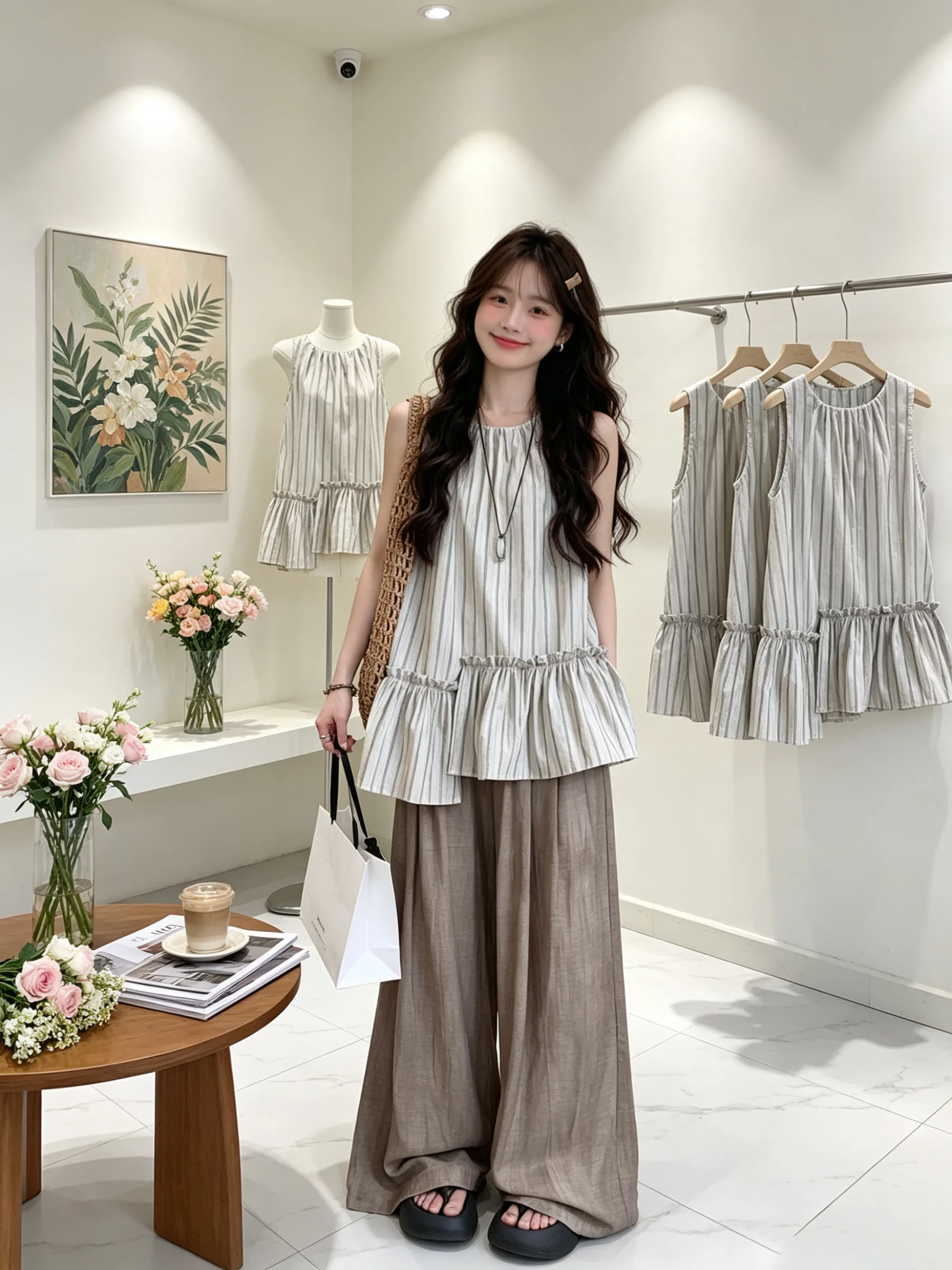 2026 Summer Trendy Women's Casual Stripe Sleeveless Doll Shirt Vest Top And Pants Set High Waist Breathable Polyester
2026 Summer Trendy Women's Casual Stripe Sleeveless Doll Shirt Vest Top And Pants Set High Waist Breathable Polyester