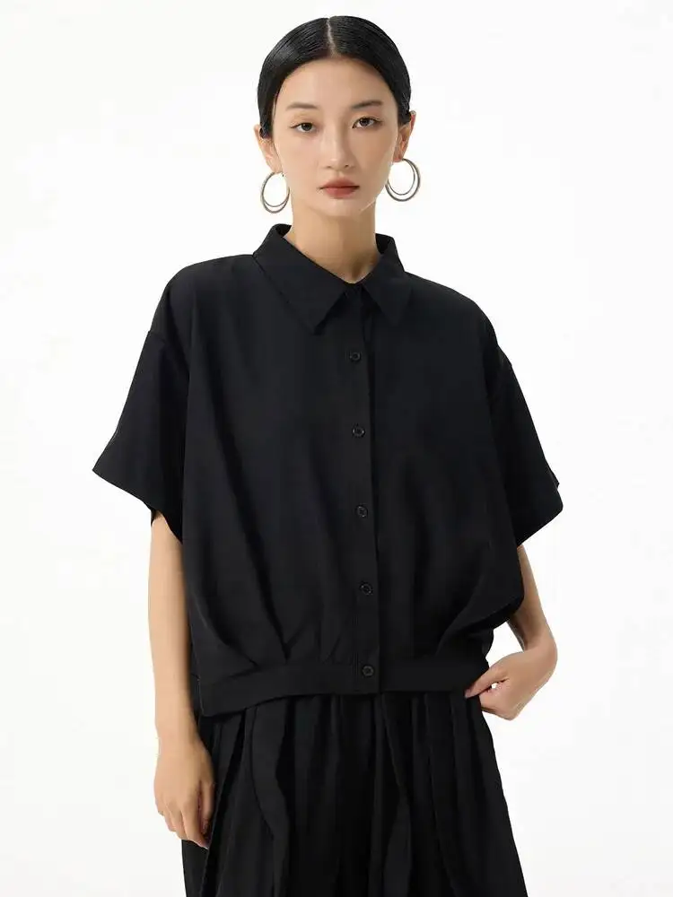 Pleated Women Black Spliced Big Size Casual Blouse New Lapel Short Sleeve Shirt Fashion Spring Summer 2026 WMFM
Pleated Women Black Spliced Big Size Casual Blouse New Lapel Short Sleeve Shirt Fashion Spring Summer 2026 WMFM