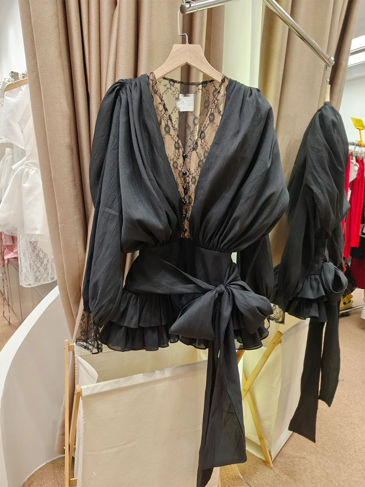 Elegant Black Lace Dress Women's Autumn New Style Knot Waist Cinching Slimming Dress Polyester Fiber A-Line Skirt
Elegant Black Lace Dress Women's Autumn New Style Knot Waist Cinching Slimming Dress Polyester Fiber A-Line Skirt