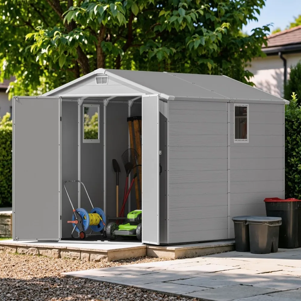 6x10 FT Plastic Storage Shed Outdoor Resin Garden Shed with Floor Waterproof Tool Shed Lockable Door Window for Patio
6x10 FT Plastic Storage Shed Outdoor Resin Garden Shed with Floor Waterproof Tool Shed Lockable Door Window for Patio