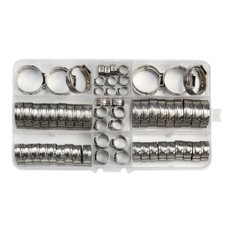 N7MD 80Pcs 9 Sizes Single Ear Hose Clamp Stainless Steel Ear Clamp Stepless Hose Clamps Cinches Rings Fitting Tool Enduring
N7MD 80Pcs 9 Sizes Single Ear Hose Clamp Stainless Steel Ear Clamp Stepless Hose Clamps Cinches Rings Fitting Tool Enduring