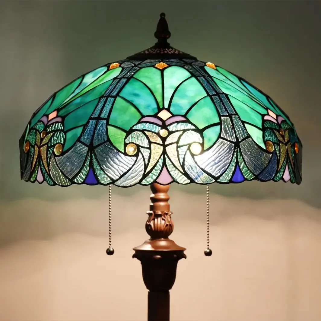 Stained Glass Lamp Shade,Vintage Antique Style Standing Double Light for Living Room
Stained Glass Lamp Shade,Vintage Antique Style Standing Double Light for Living Room
