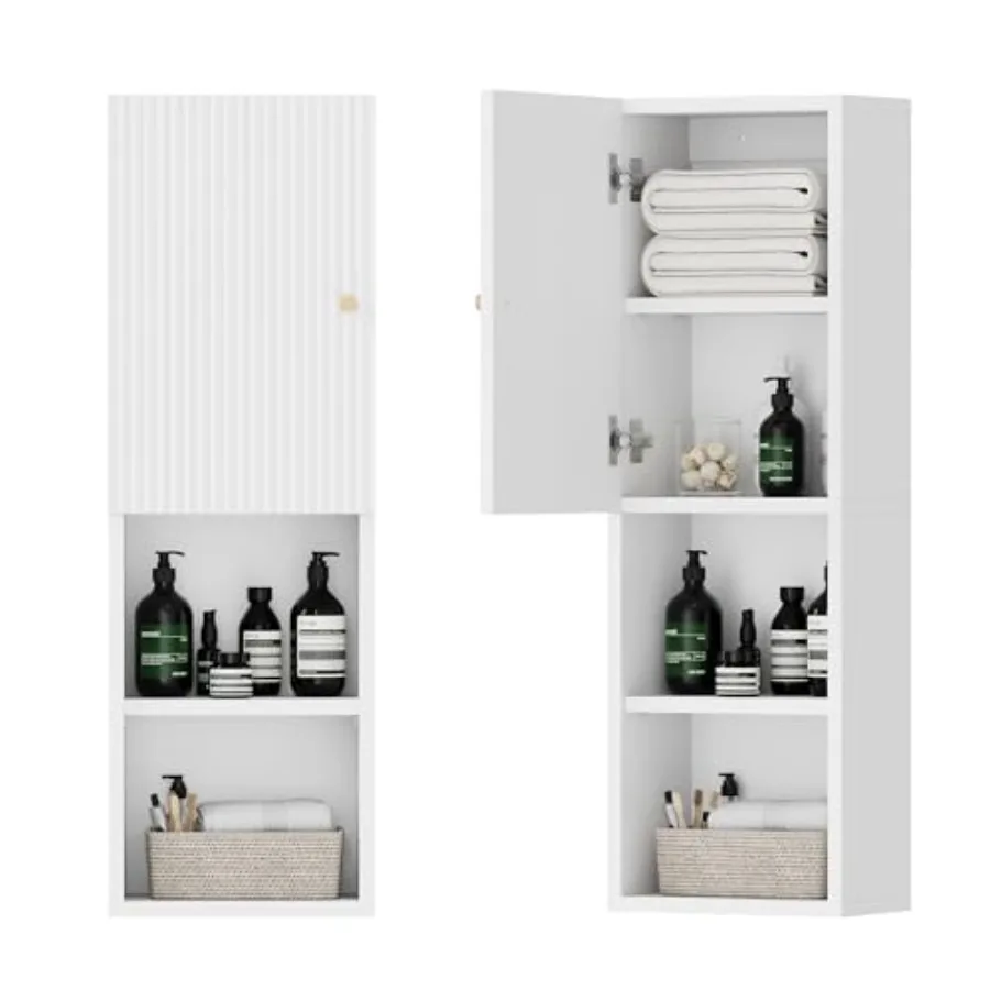 Fluted Bathroom Wall Cabinet, 31.5" Tall 4-Tier Narrow Medicine Cabinet Organizer with Adjustable Shelf and Doors, Wall Mounted
Fluted Bathroom Wall Cabinet, 31.5" Tall 4-Tier Narrow Medicine Cabinet Organizer with Adjustable Shelf and Doors, Wall Mounted