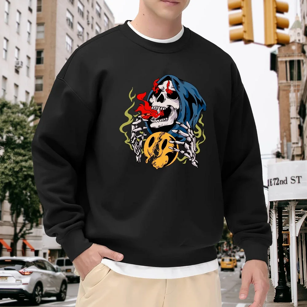Men's Black Crew Neck Loose Sweatshirt, Trendy Skull Flame Print Top, Street Casual Style Versatile Pullover, Comfortable and Breathable for Everyday Wear
Men's Black Crew Neck Loose Sweatshirt, Trendy Skull Flame Print Top, Street Casual Style Versatile Pullover, Comfortable and Breathable for Everyday Wear