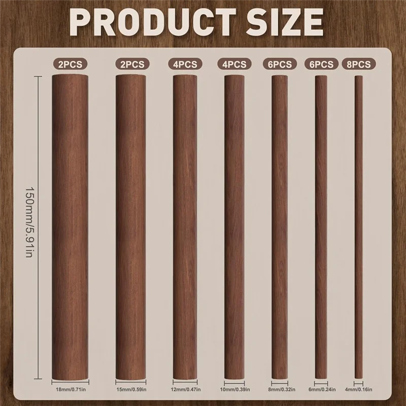 A98E-32Pcs 7 Size Walnut Wooden Dowel Rods 6 Inch Long Wooden Dowel Rods Sticks 4/6/8/10/12/15/18Mm Wood Sticks
A98E-32Pcs 7 Size Walnut Wooden Dowel Rods 6 Inch Long Wooden Dowel Rods Sticks 4/6/8/10/12/15/18Mm Wood Sticks