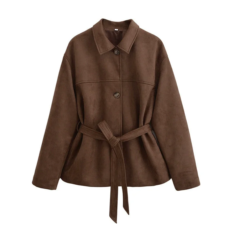Women's New Elegant Lapel Lace Up Waist Cinched Slimming Suede Faux Leather Cropped Jacket Commuter Versatile Daily Wear Jacket
Women's New Elegant Lapel Lace Up Waist Cinched Slimming Suede Faux Leather Cropped Jacket Commuter Versatile Daily Wear Jacket