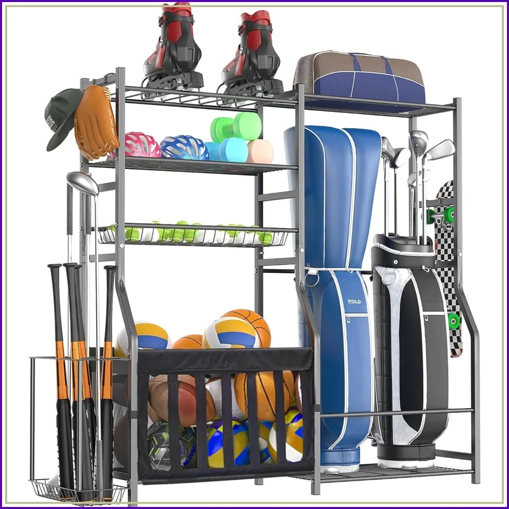 Heavy Duty Garage Sports Equipment Organizer, All-in-One Golf Bag Storage Rack & Multi-Sport Ball Holder for Basketballs, Bats, Indoor/Outdoor Free Standing Gear Bin
Heavy Duty Garage Sports Equipment Organizer, All-in-One Golf Bag Storage Rack & Multi-Sport Ball Holder for Basketballs, Bats, Indoor/Outdoor Free Standing Gear Bin