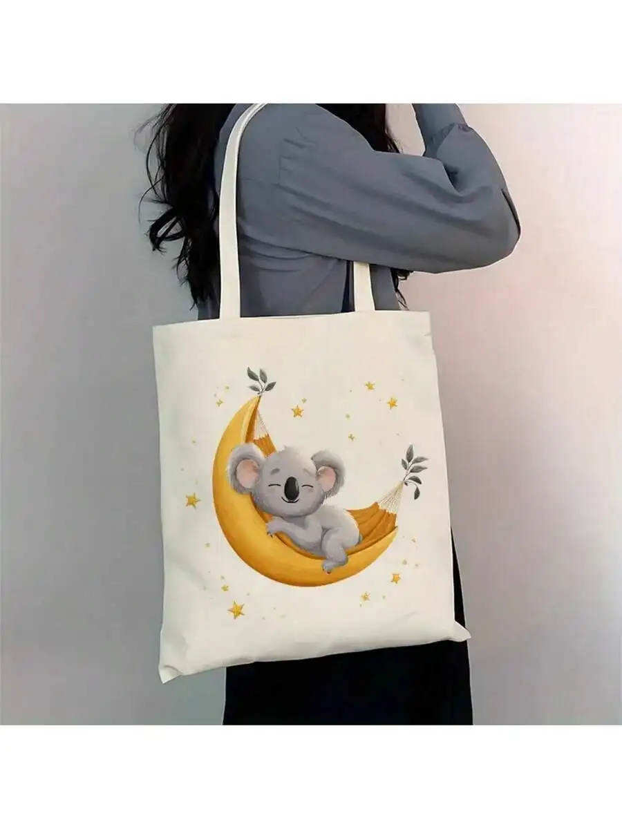 Cute Koala On Moon Hammock Canvas Tote Bag Whimsical Starry Night Design Durable Washable Daily Commute Shopping Gift
Cute Koala On Moon Hammock Canvas Tote Bag Whimsical Starry Night Design Durable Washable Daily Commute Shopping Gift