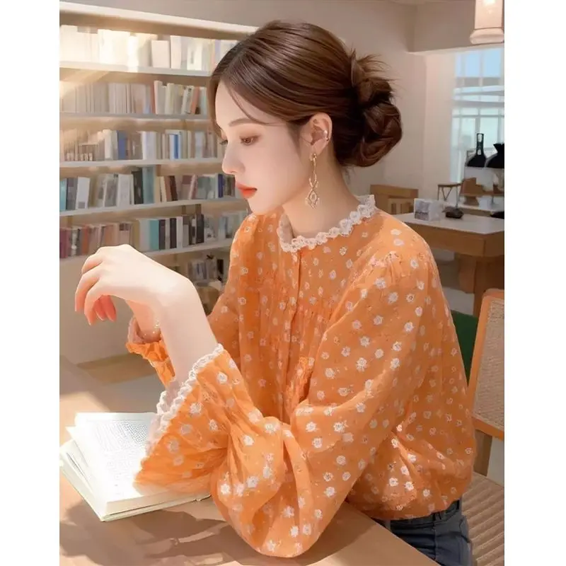 Women New Spring Summer French Style Orange Floral Printed Shirt with Dopamine Inspired Design Unique andLovelyLaceTrimmedBlouse
Women New Spring Summer French Style Orange Floral Printed Shirt with Dopamine Inspired Design Unique andLovelyLaceTrimmedBlouse