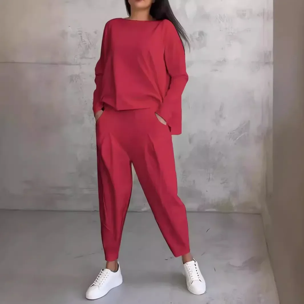 New Womens Clothing Solid Color Casual Small Feet Round Neck Long Sleeves Two Pieces Sets Women
New Womens Clothing Solid Color Casual Small Feet Round Neck Long Sleeves Two Pieces Sets Women