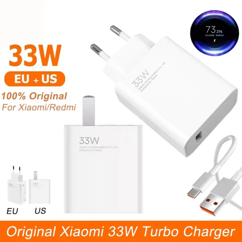 Оригинальное зарядное устройство Xiaomi Turbo Fast Charger 33W с адаптером EU и кабелем USB Type-C, совместимое с Poco X5, X4, M5S, X3 Pro, Redmi, с защитой от перегрузки.
Оригинальное зарядное устройство Xiaomi Turbo Fast Charger 33W с адаптером EU и кабелем USB Type-C, совместимое с Poco X5, X4, M5S, X3 Pro, Redmi, с защитой от перегрузки.