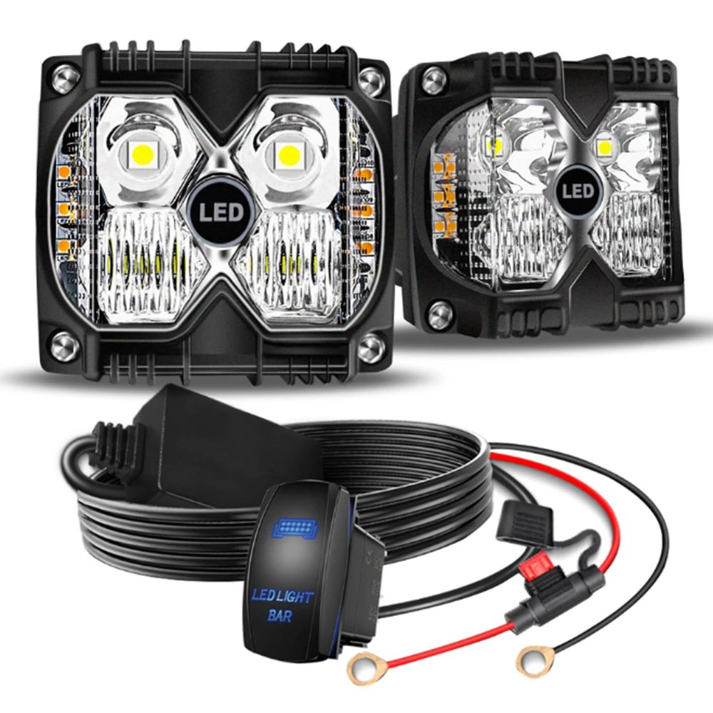 Боковые светодиодные фонари с жгутом проводов переключателя, белый янтарный светодиод, 6 режимов освещения, двойные боковые фары куба, для мотоцикла, внедорожника, квадроцикла
Боковые светодиодные фонари с жгутом проводов переключателя, белый янтарный светодиод, 6 режимов освещения, двойные боковые фары куба, для мотоцикла, внедорожника, квадроцикла