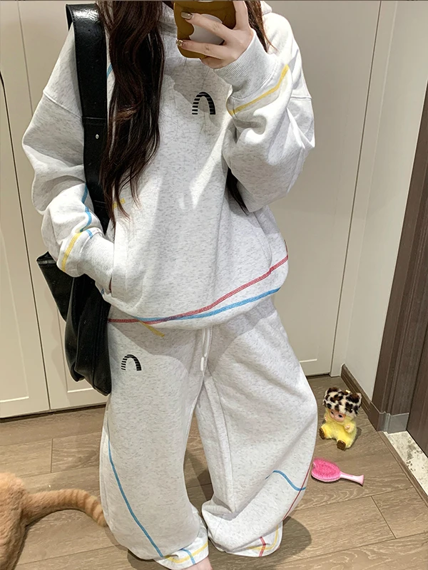 Casual Sporty College Style Women's Color Block Hoodie Wide Leg Pants Two Piece Set Fashionable Compact Size Available
Casual Sporty College Style Women's Color Block Hoodie Wide Leg Pants Two Piece Set Fashionable Compact Size Available