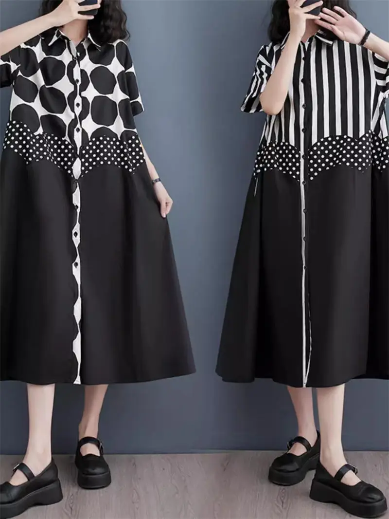 2024 Summer New Art Print Color Blocking Slim Shirt Dress Korean Fashion Single Breasted Short Sleeve Loose Dress For Women K018
2024 Summer New Art Print Color Blocking Slim Shirt Dress Korean Fashion Single Breasted Short Sleeve Loose Dress For Women K018
