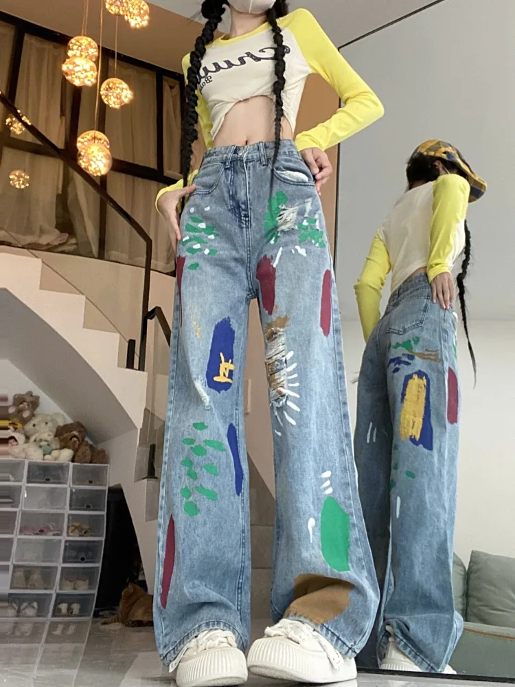 Retro American Graffiti High Waist Wide Leg Jeans Women Summer Fashion Straight Cut Trousers Casual High Waist Long Pants
Retro American Graffiti High Waist Wide Leg Jeans Women Summer Fashion Straight Cut Trousers Casual High Waist Long Pants