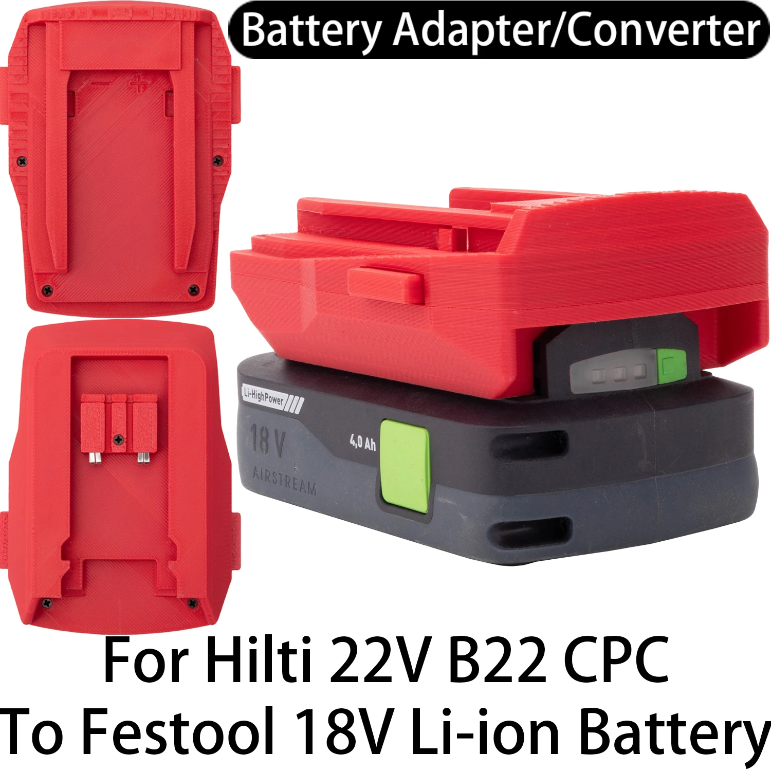 Adapter Converter For Hilti 22V B22 CPC Li-ion Tool To Festool 18V Li-ion Battery Adapter Converter Power Tool Accessory
Adapter Converter For Hilti 22V B22 CPC Li-ion Tool To Festool 18V Li-ion Battery Adapter Converter Power Tool Accessory