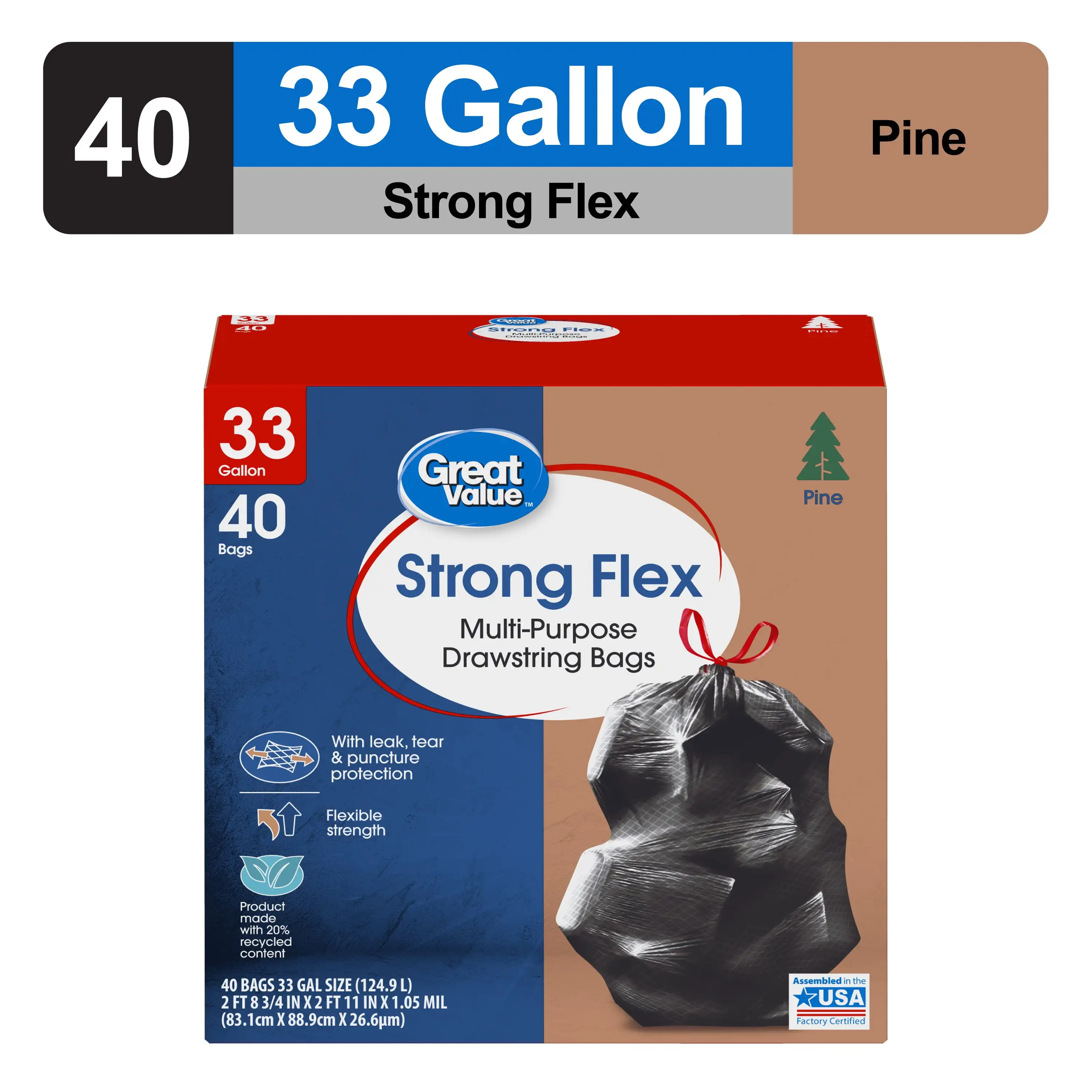 Многоцелевые мешки для мусора Strong Flex на шнурке, 33 галлона, аромат сосны, 40 пакетов
Многоцелевые мешки для мусора Strong Flex на шнурке, 33 галлона, аромат сосны, 40 пакетов