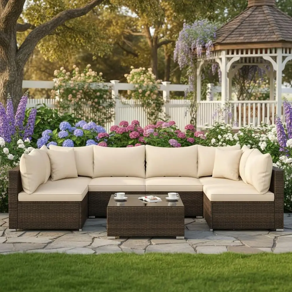 All-Weather Wicker Patio Sectional Sofa Set with Cushions and Tempered Glass Table for Outdoor Living
All-Weather Wicker Patio Sectional Sofa Set with Cushions and Tempered Glass Table for Outdoor Living