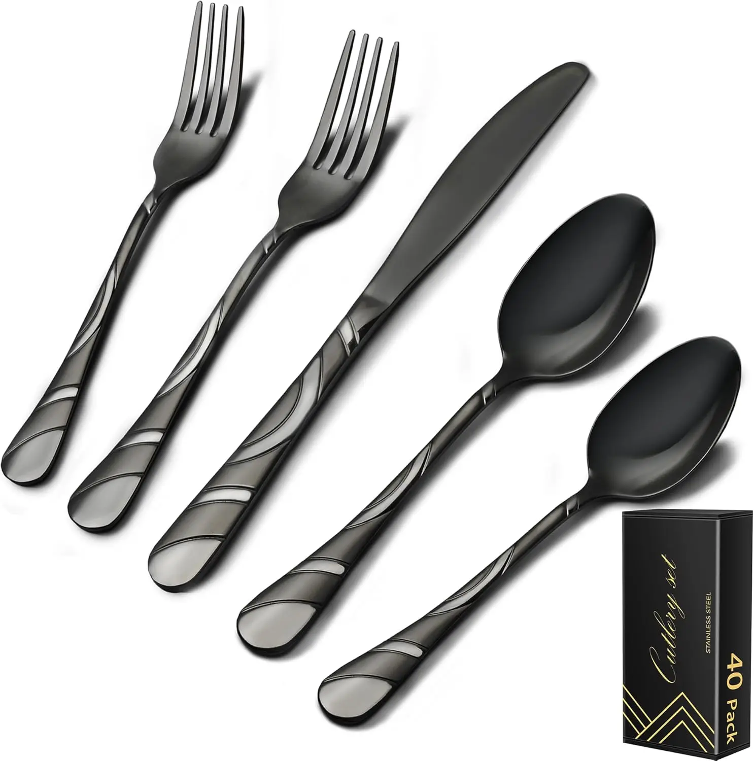 Black Silverware Set for 8, 40-Piece 18/0 Stainless Steel Flatware with Frosted & Mirror Finish, Modern Cutlery Set for Wedding
Black Silverware Set for 8, 40-Piece 18/0 Stainless Steel Flatware with Frosted & Mirror Finish, Modern Cutlery Set for Wedding