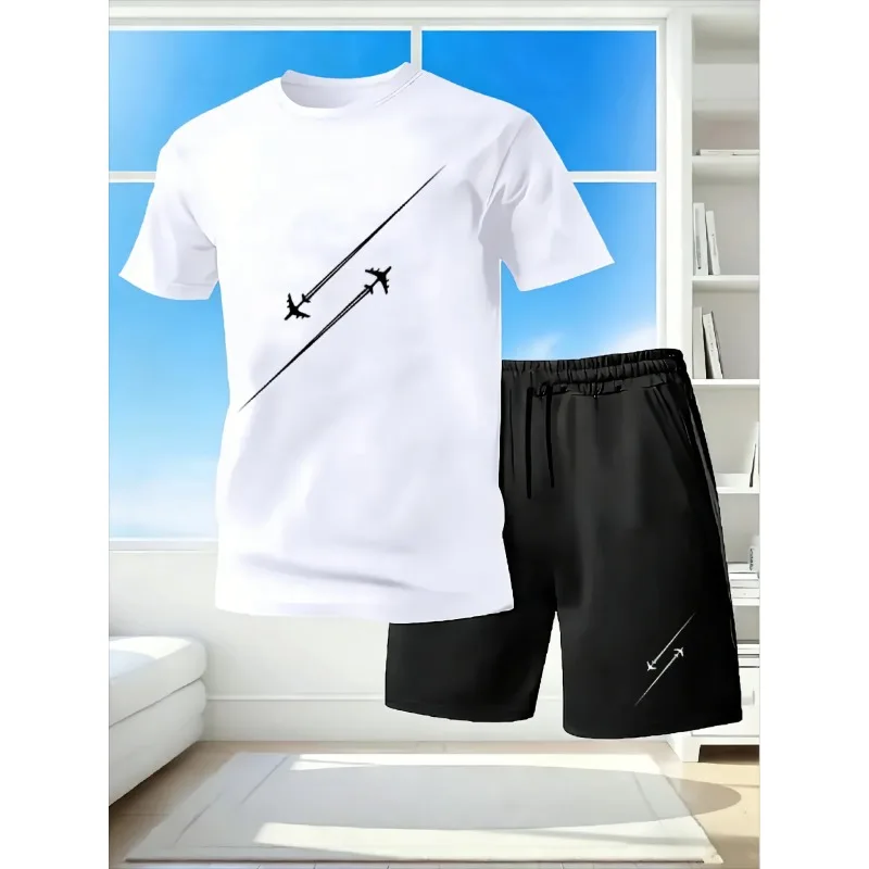 2026 new Men's Plane Silhouette Print 2-Piece Set, Summer Casual Loose Drawstring Shorts & Tee, Cool Streetwear Outfit
2026 new Men's Plane Silhouette Print 2-Piece Set, Summer Casual Loose Drawstring Shorts & Tee, Cool Streetwear Outfit