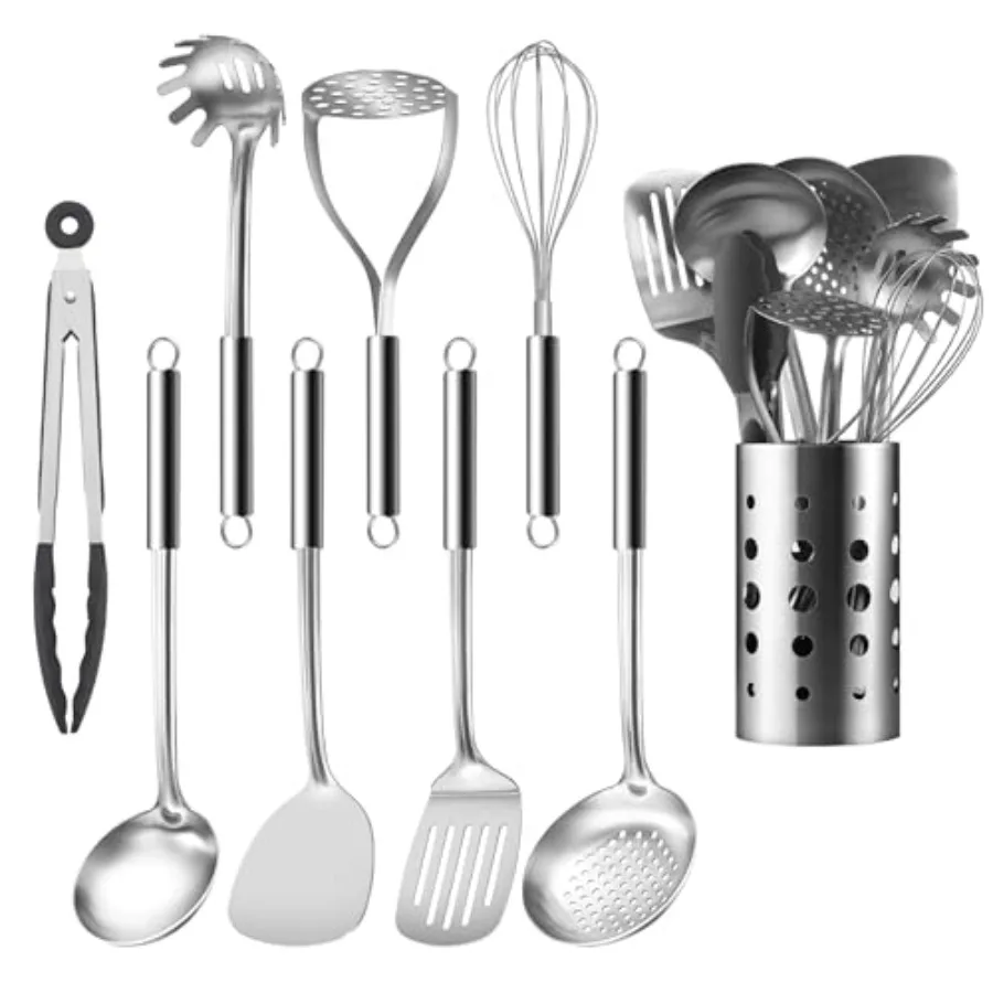 Stainl Steel Cooking Utensils Set, 9 Pcs Heat Resistant Kitchen Utensils Set, Nonstick Kitchen Tools Set With Utensil Holder, M
Stainl Steel Cooking Utensils Set, 9 Pcs Heat Resistant Kitchen Utensils Set, Nonstick Kitchen Tools Set With Utensil Holder, M