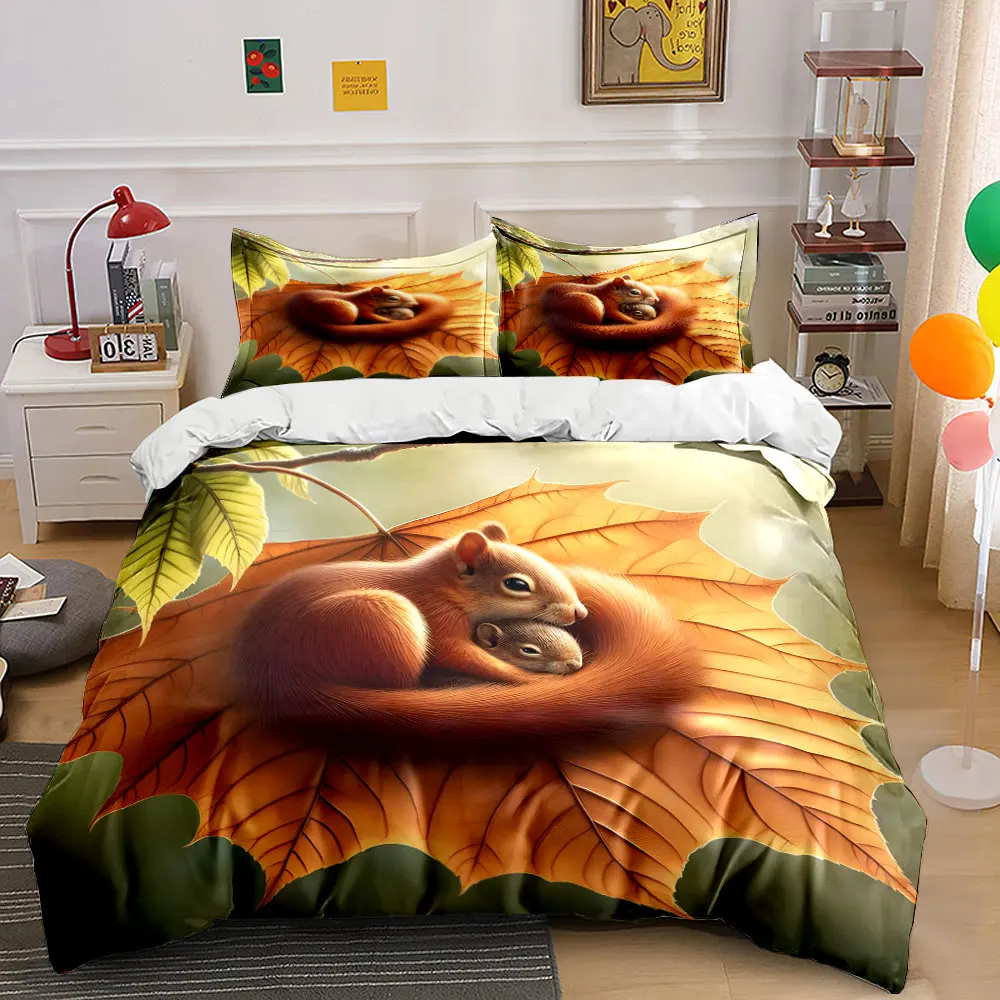 Squirrels cuddling on warm leaf Printed Duvet Cover Set 1 Duvet Cover+2 Pillowcase Multi Size Bedroom Bedding Decor
Squirrels cuddling on warm leaf Printed Duvet Cover Set 1 Duvet Cover+2 Pillowcase Multi Size Bedroom Bedding Decor