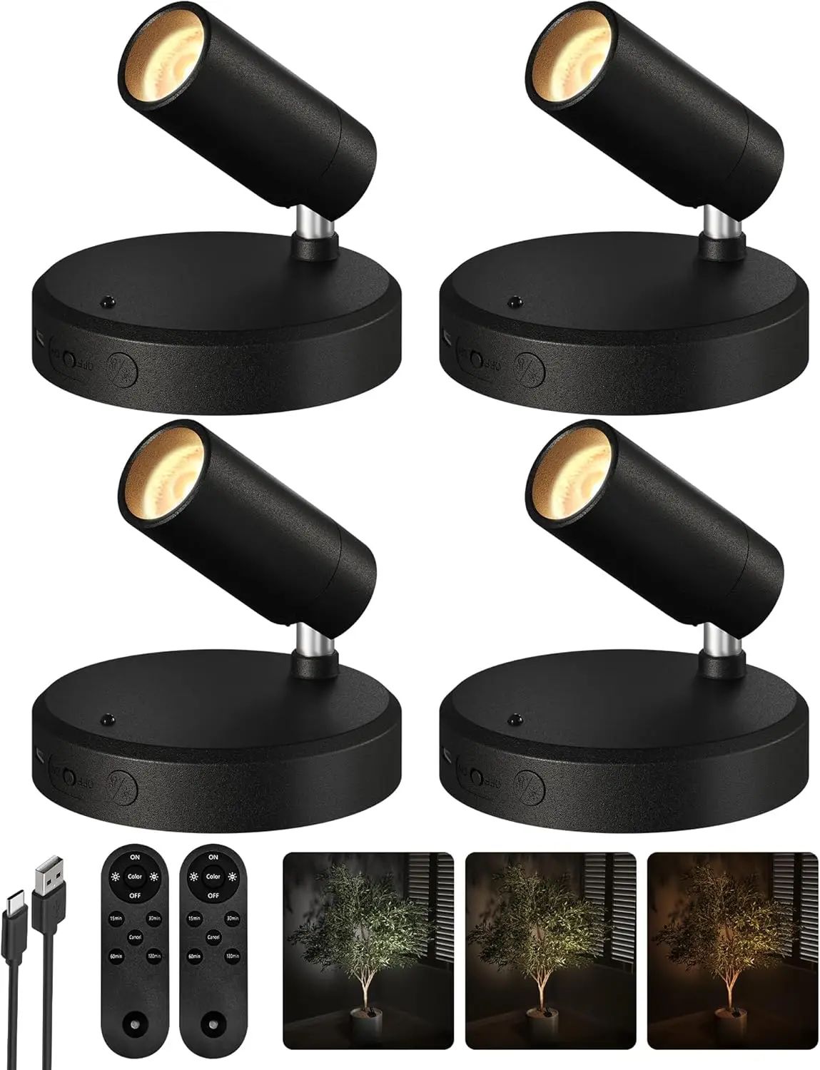 Wireless LED Spotlights with Remote, Rechargeable, Dimmable & Timer, 3CCT for Artwork, Accent Lighting (4 Pack Black)
Wireless LED Spotlights with Remote, Rechargeable, Dimmable & Timer, 3CCT for Artwork, Accent Lighting (4 Pack Black)