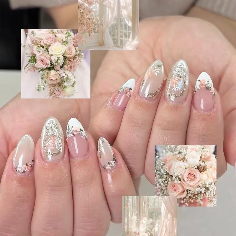 24PCS Almond Press on Nails with Aurora Gilt 3D French Luxury Fake Nails European Simple Sweet Design Glamorous False Nails 네일팁
24PCS Almond Press on Nails with Aurora Gilt 3D French Luxury Fake Nails European Simple Sweet Design Glamorous False Nails 네일팁
