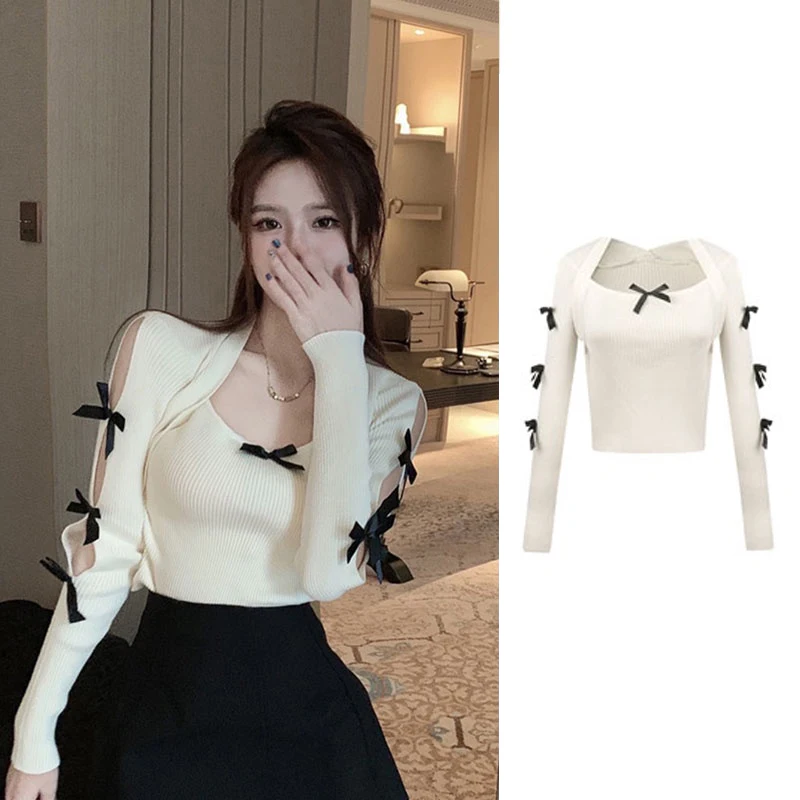 Autumn Sweet Bow Sweater Women Square Neck Off Shoulder Long Sleeve Slim Knitted Pullover
Autumn Sweet Bow Sweater Women Square Neck Off Shoulder Long Sleeve Slim Knitted Pullover