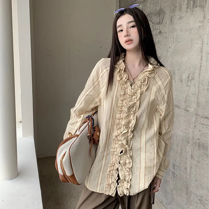 Women's Striped Retro Shirt 2025 Autumn Unique Design Ruffled Long Sleeve Shirts Women Casual Lazy Layered Outerwear
Women's Striped Retro Shirt 2025 Autumn Unique Design Ruffled Long Sleeve Shirts Women Casual Lazy Layered Outerwear