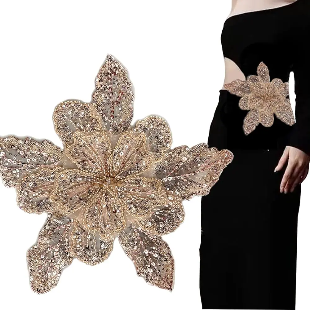 1Pcs Handmade Rhinestones Applique Champagne Large Flower Sequin Beaded Patches Sew on Sequins Crystal Lace Fabric Trim for W
1Pcs Handmade Rhinestones Applique Champagne Large Flower Sequin Beaded Patches Sew on Sequins Crystal Lace Fabric Trim for W