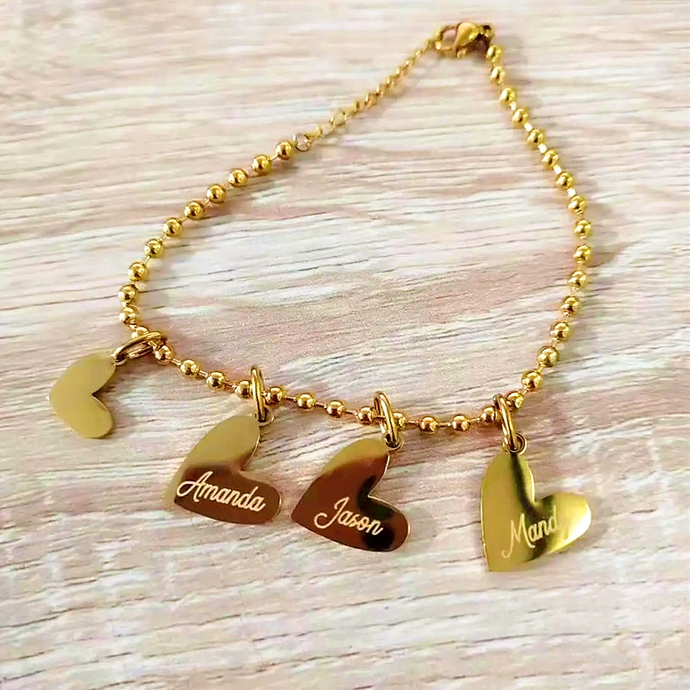 Custom Multiple Heart Charm Bracelet Engraved 1-5 Names Bracelet for Women Gift Jewelry Stainless Steel Bead Ball Chain Pulseras
Custom Multiple Heart Charm Bracelet Engraved 1-5 Names Bracelet for Women Gift Jewelry Stainless Steel Bead Ball Chain Pulseras