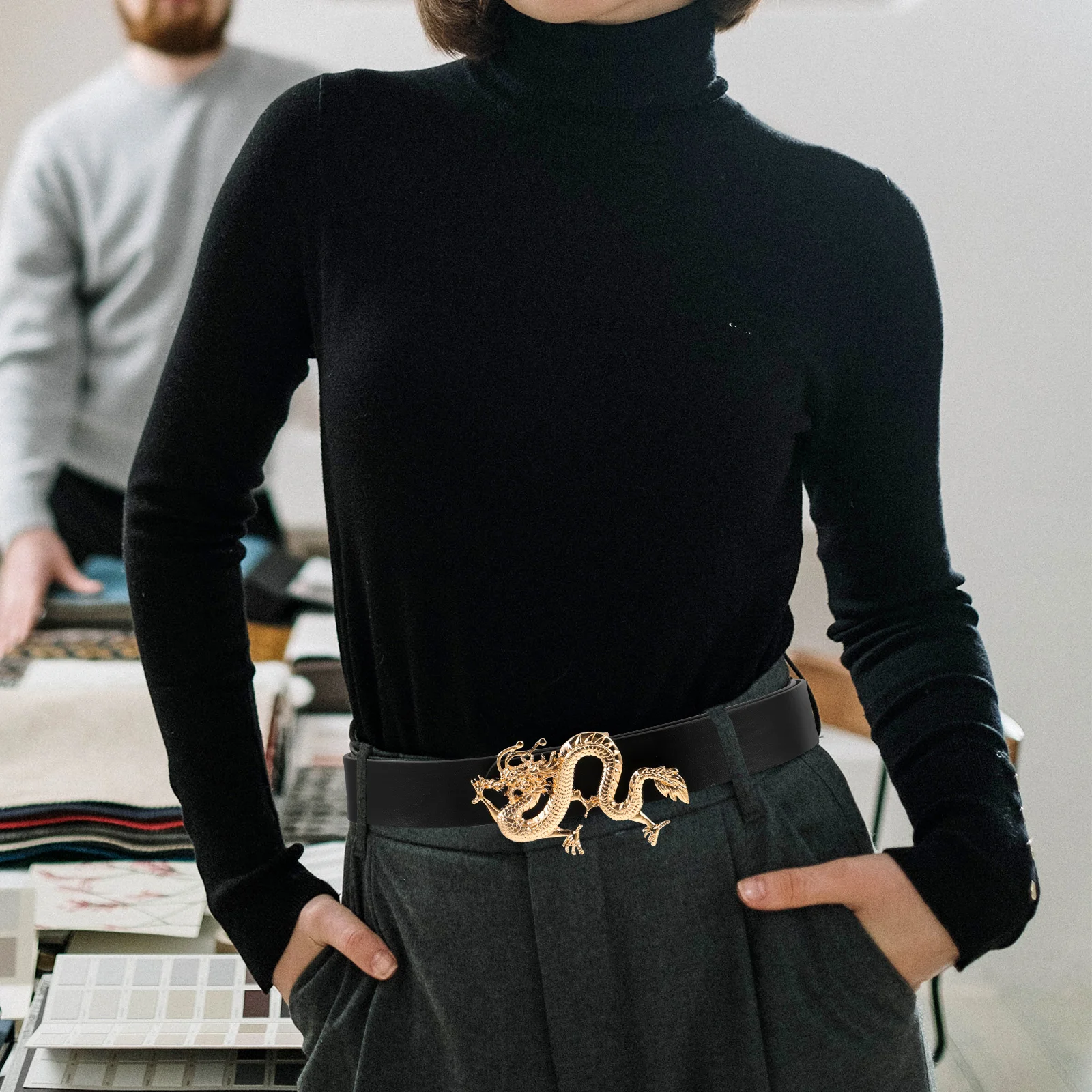 Dragon Head Belt Retro Zodiac Waist Adjustable Size Fashionable Dress Belts for Jeans Women Black Color
Dragon Head Belt Retro Zodiac Waist Adjustable Size Fashionable Dress Belts for Jeans Women Black Color