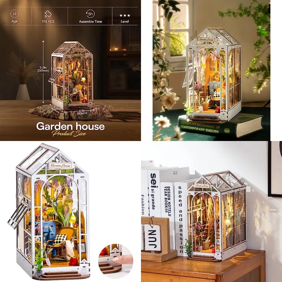 Book Nook Kit - DIY Miniature House Kit, 3D Wooden Puzzle Booknook, Bookend Bookshelf Insert Decor with LED Light, DollhouseTin
Book Nook Kit - DIY Miniature House Kit, 3D Wooden Puzzle Booknook, Bookend Bookshelf Insert Decor with LED Light, DollhouseTin
