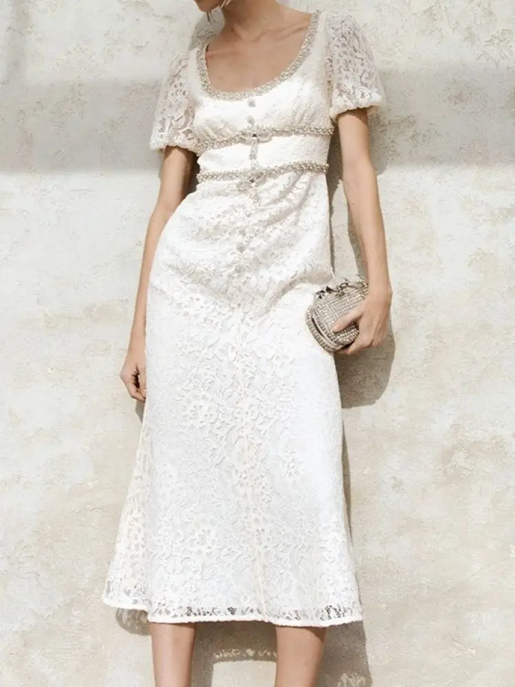 Diamond Decoration Women Lace Robe Square Collar Short Sleeve High Waist Slim Summer 2024 Midi Robe
Diamond Decoration Women Lace Robe Square Collar Short Sleeve High Waist Slim Summer 2024 Midi Robe